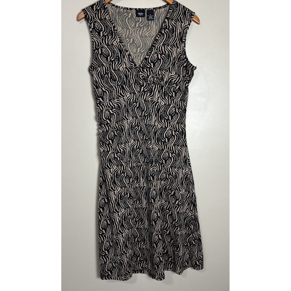 Mossimo Black Tan Animal Stripe Midi A-Line Dress Stretchy Size Medium